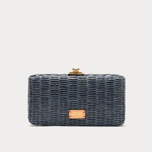 Frances Valentine Pepper Wicker Clutch in Navy